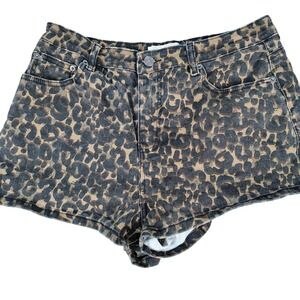 Project Rebel Womens SZ 11 Leopard Print Denim Shorts Brown Grunge Indie Sleaze